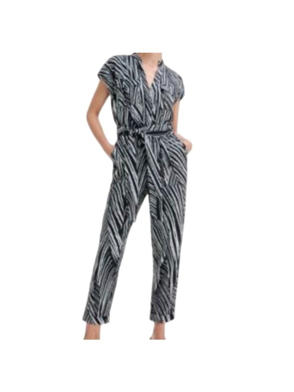 Retro Linen Animal Print Jumpsuit 10 Neutral Mod Artsy Preppy Resort Classic 90s